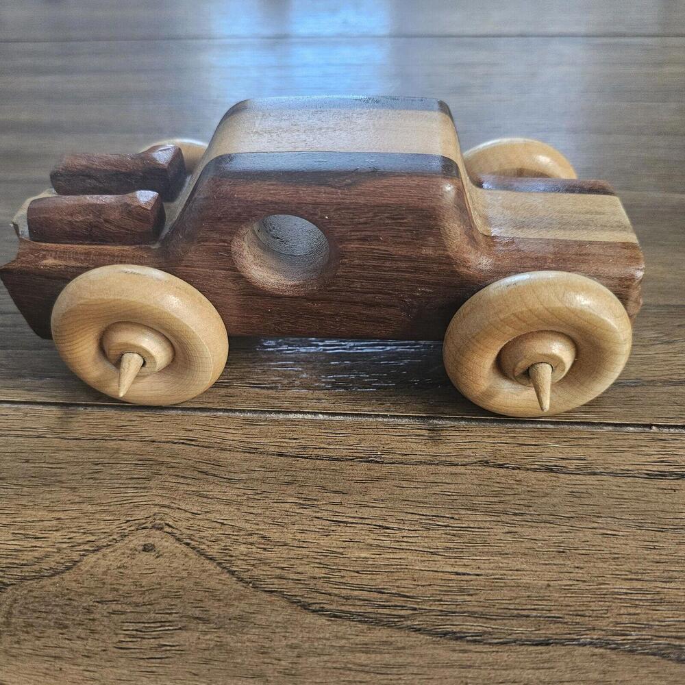 Vtg Wooden Toy Car Pickup Truck Unbranded Rolls Handmade